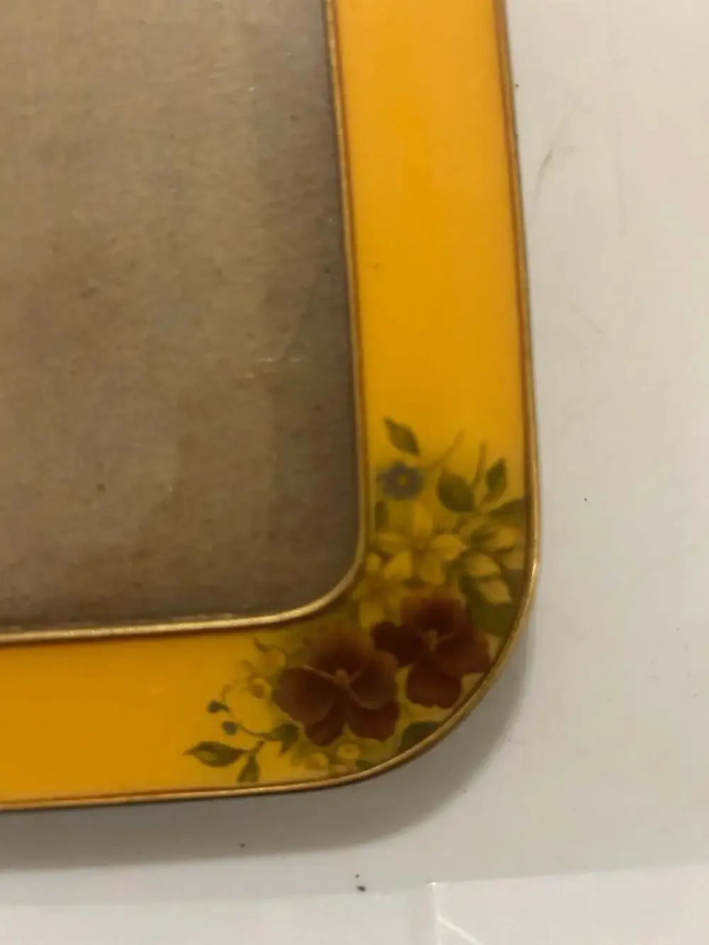 Vintage Yellow Floral Picture Frame Gold Tone Metal